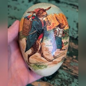 Vintage German Paper Mache Easter Egg - Fillable Container Egg Nestler!